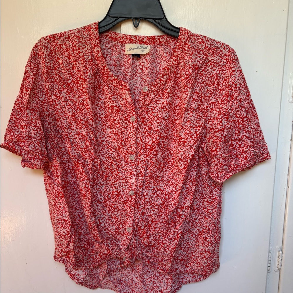 Women's Red Floral Button-Up Top